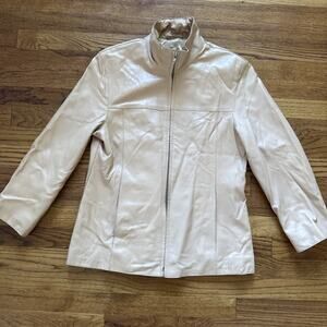 Rosleen Beige Blonde Zip Genuine Leather Jacket Vintage Classic C21